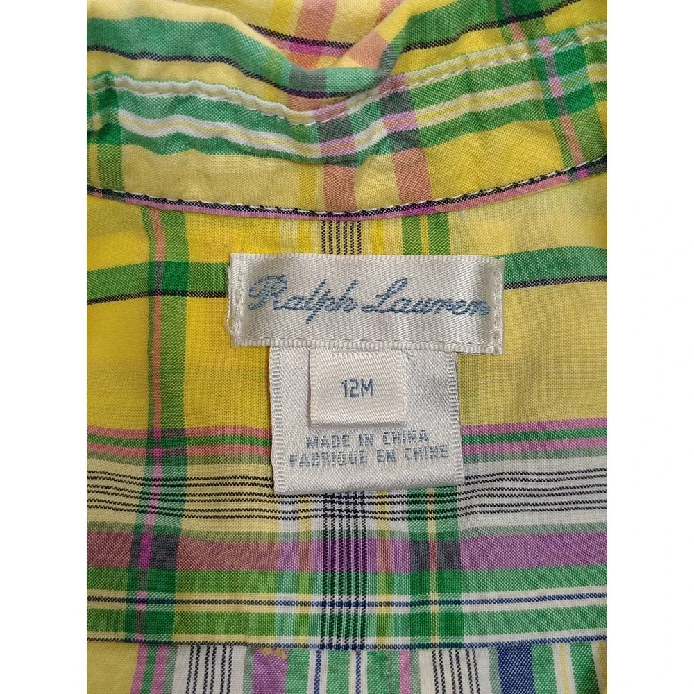 Ralph Lauren Kids Yellow‎ Plaid Short Sleeve Button Down Shirt 12M Cotton Pony